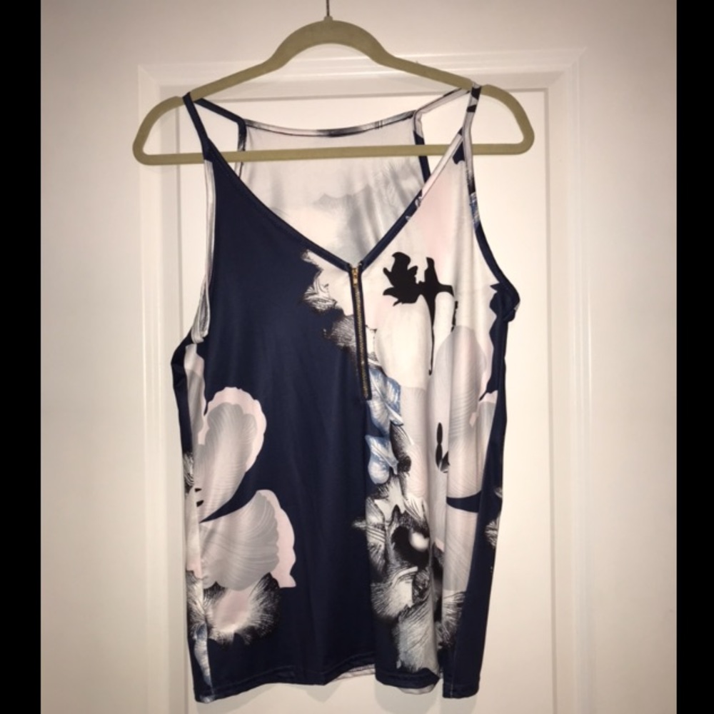Blue Floral tank top with zipper